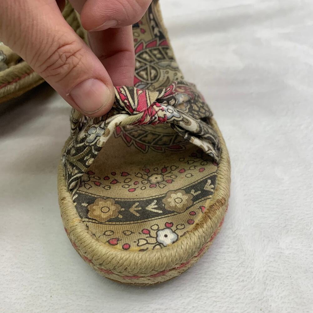 Tommy Hilfiger Womens Sz 7 Y2K Cotton Upper Wedge Sandals Paisley Pink Tie On - Picture 8 of 9